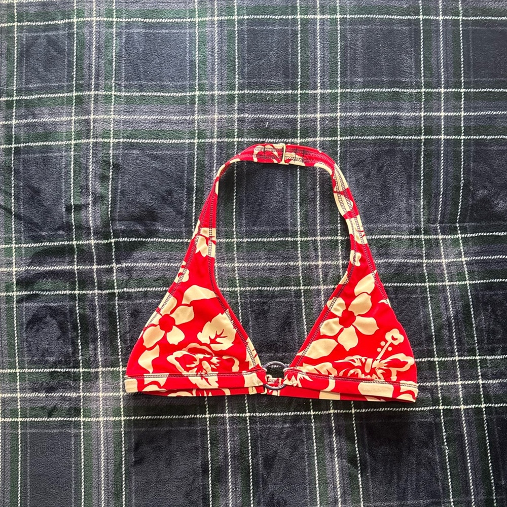Vintage Tommy Hilfiger red&white floral print bikini halter top.Juniors Size M.